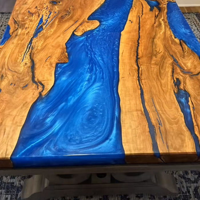 Custom Olive Wood Blue Ocean Epoxy Dining Table ORT-57