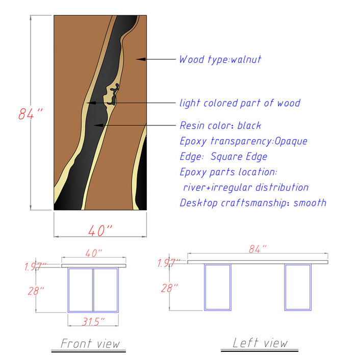 Custom Black Walnut Epoxy Black Resin Conference Table BRT-87