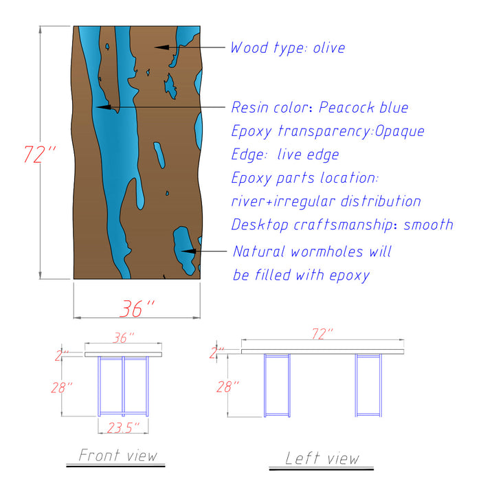 Custom Olive Klein Blue Epoxy River Dining Table ORT-54