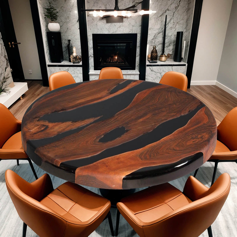 Custom Black Walnut Epoxy Resin Round Coffee Table Black Resin CRT-57