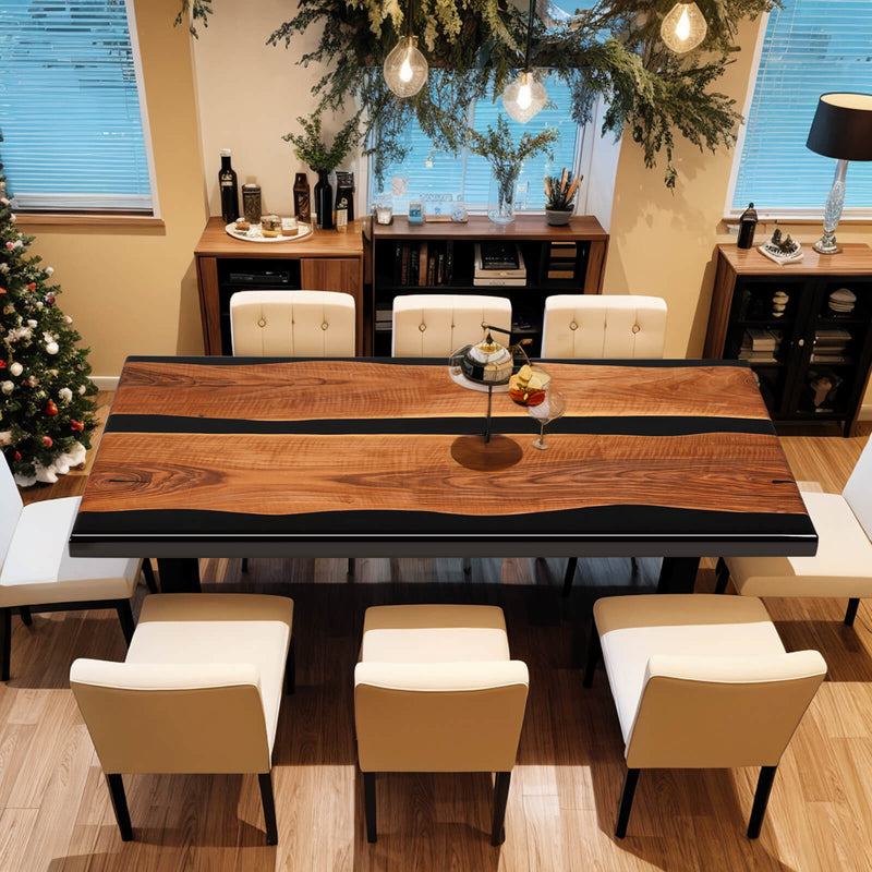 Custom Black Walnut Epoxy Resin River Table Black Resin BRT-73