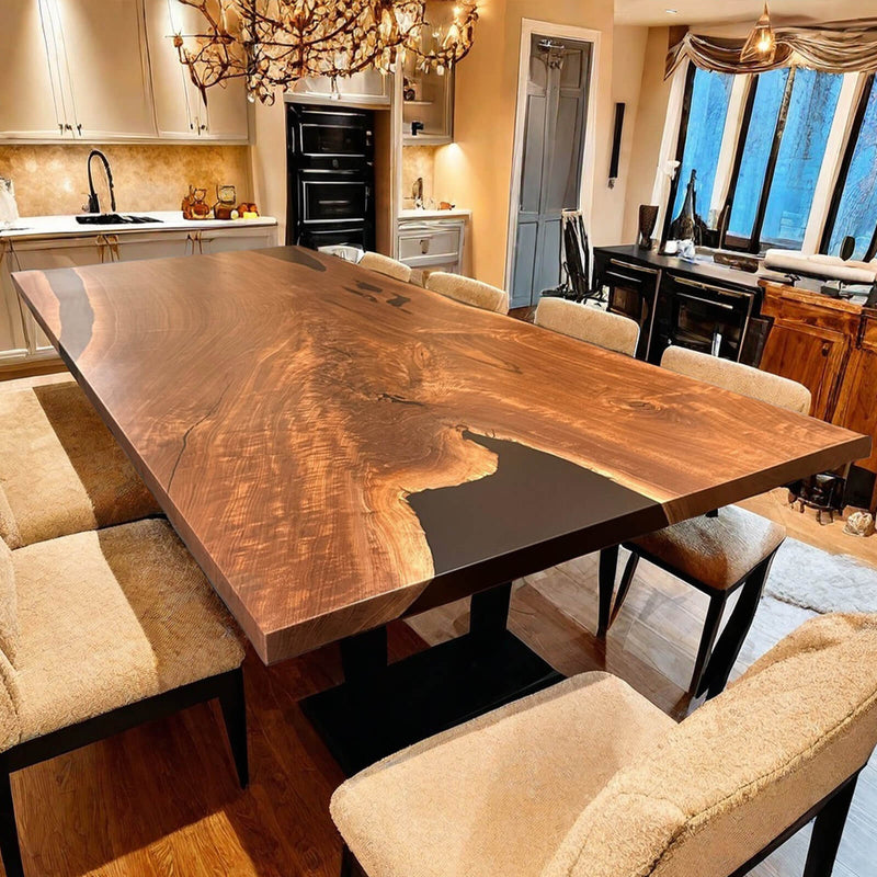 Custom Black Walnut Epoxy Resin River Table Black Resin BRT-98