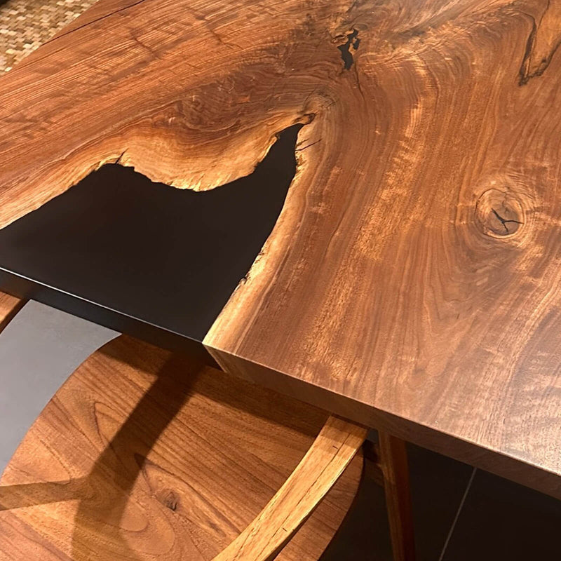 Custom Black Walnut Epoxy Resin River Table Black Resin BRT-98