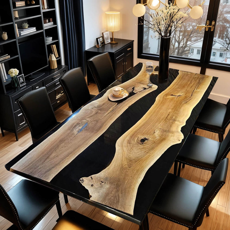 Custom Walnut Epoxy Resin River Table Black Resin WRT-20
