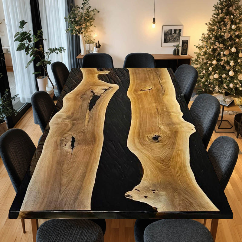 Custom Walnut Epoxy Resin River Table Black Resin WRT-20