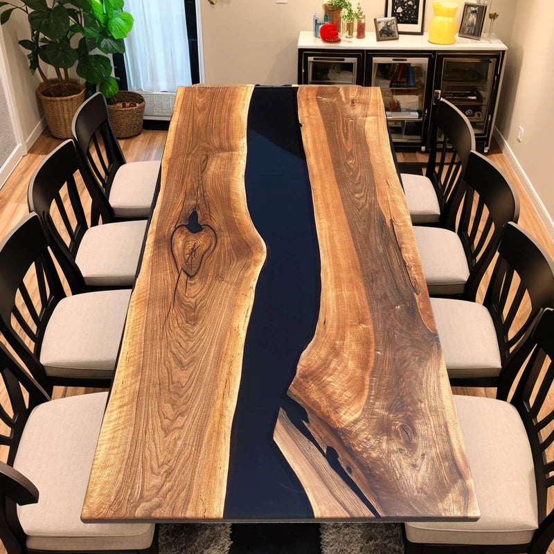 Custom Walnut Epoxy Resin River Table Black Resin WRT-81