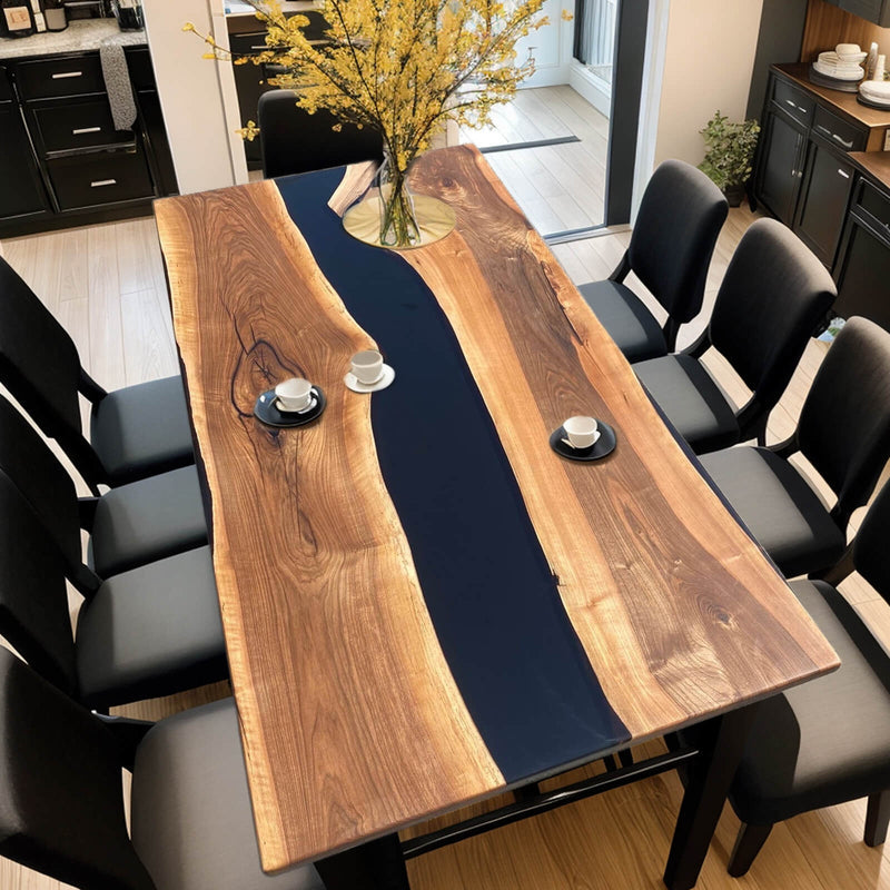 Custom Walnut Epoxy Resin River Table Black Resin WRT-81