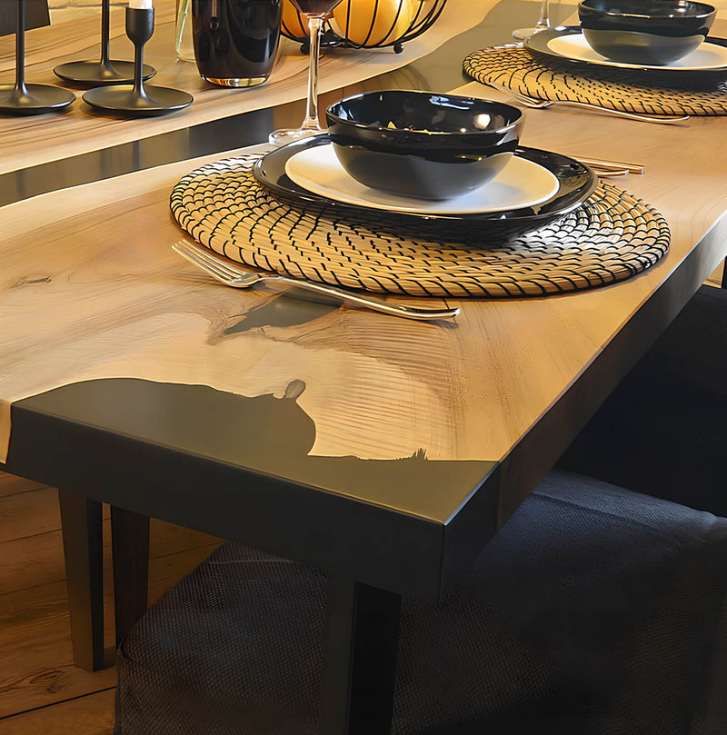 Custom Black Walnut Epoxy Resin River Table Black Resin BRT-20