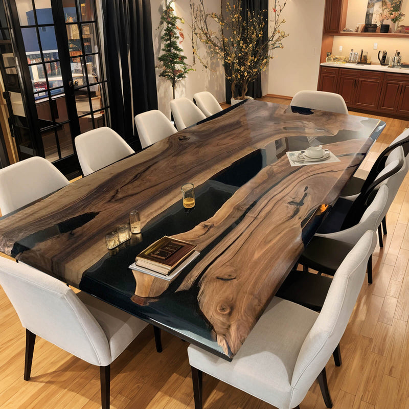 Custom Black Walnut Epoxy Resin River Table Black Resin BRT-104