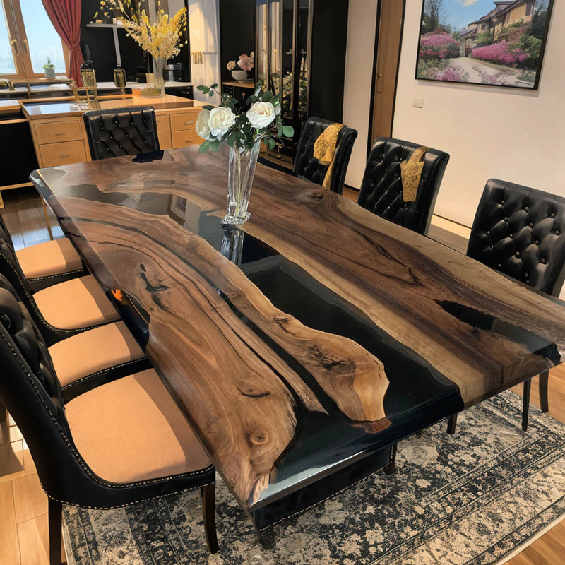 Custom Black Walnut Epoxy Resin River Table Black Resin BRT-104