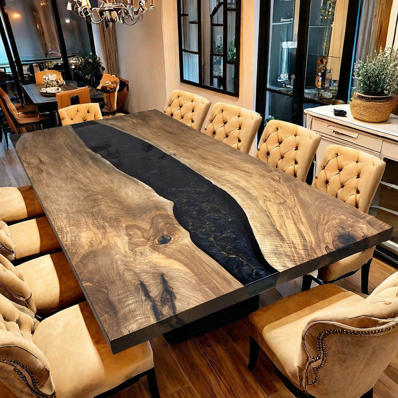 Custom Black Walnut Epoxy Resin River Table Black Resin BRT-23