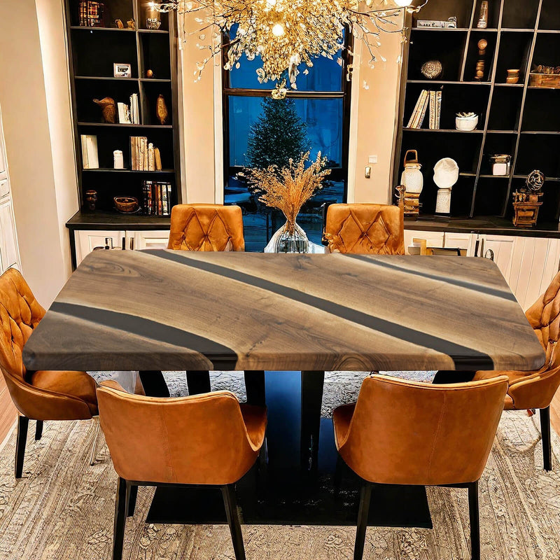 Custom Black Walnut Epoxy Resin River Table Black Resin BRT-24
