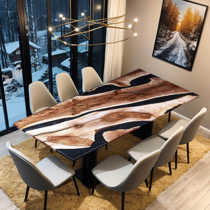 Custom Walnut Epoxy Resin River Table Black Resin WRT-24