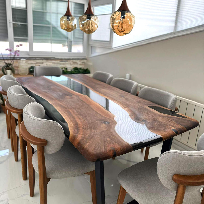Custom Black Walnut Epoxy Resin River Table Black Resin BRT-27