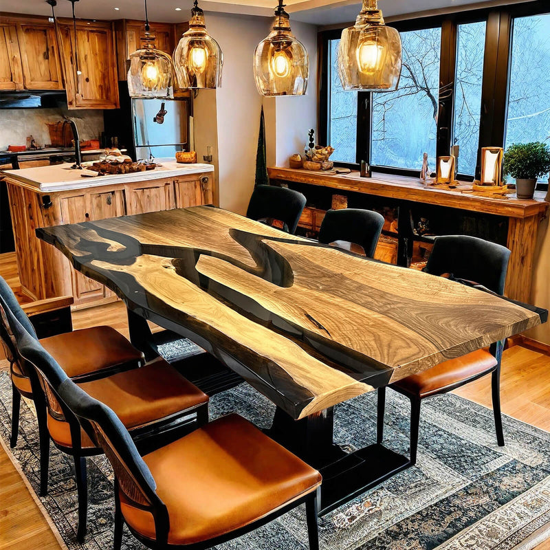 Custom Black Walnut Epoxy Resin River Table Black Resin BRT-22