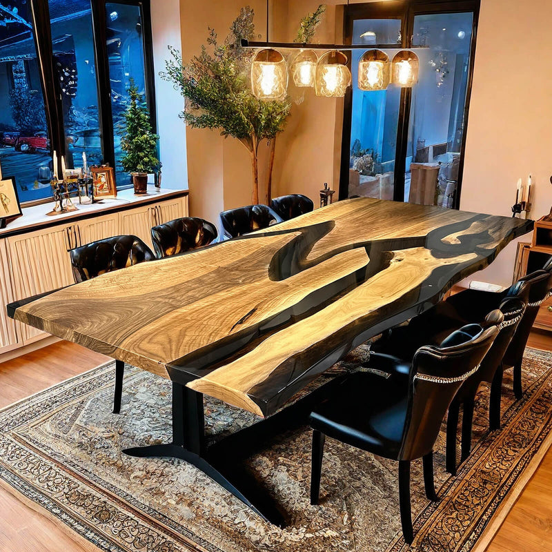 Custom Black Walnut Epoxy Resin River Table Black Resin BRT-22