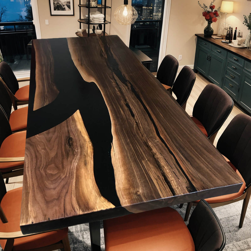 Custom Black Walnut Epoxy Resin River Table Black Resin BRT-95