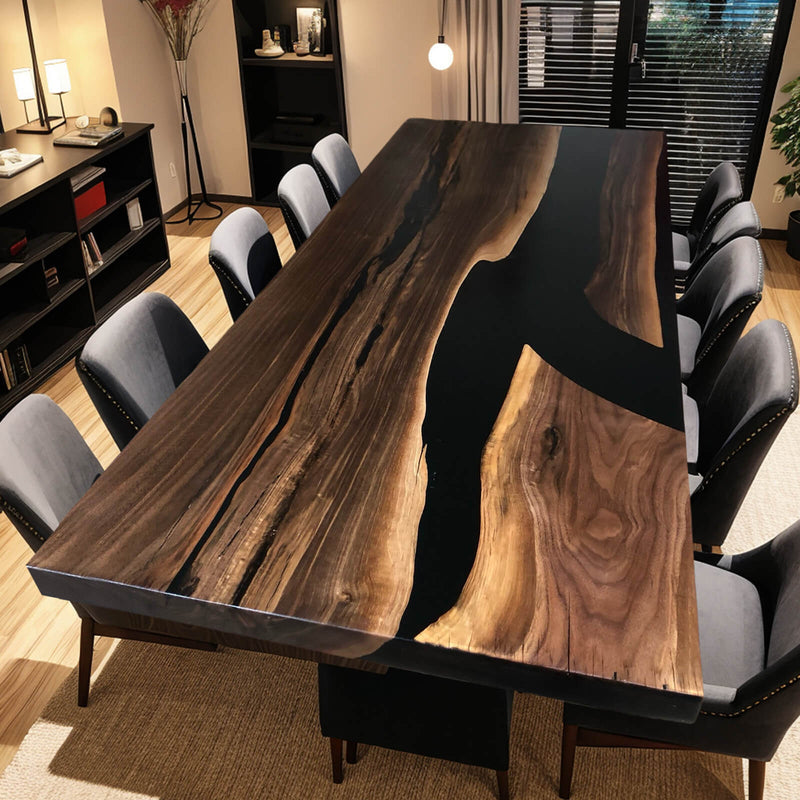 Custom Black Walnut Epoxy Resin River Table Black Resin BRT-95