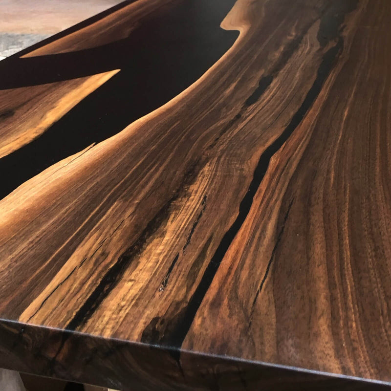 Custom Black Walnut Epoxy Resin River Table Black Resin BRT-95