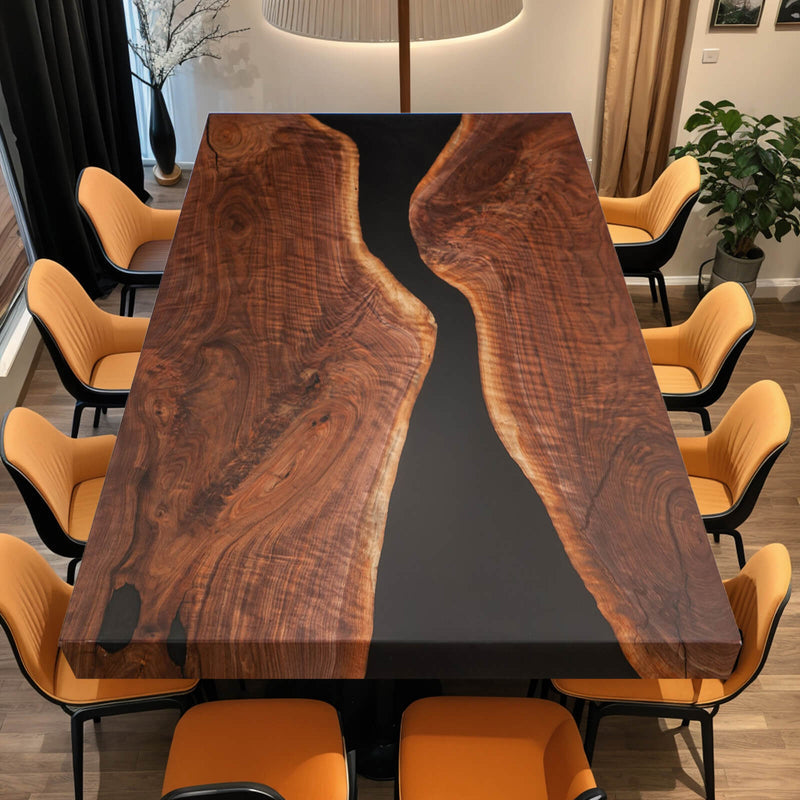 Custom Black Walnut Epoxy Resin River Table Black Resin BRT-71