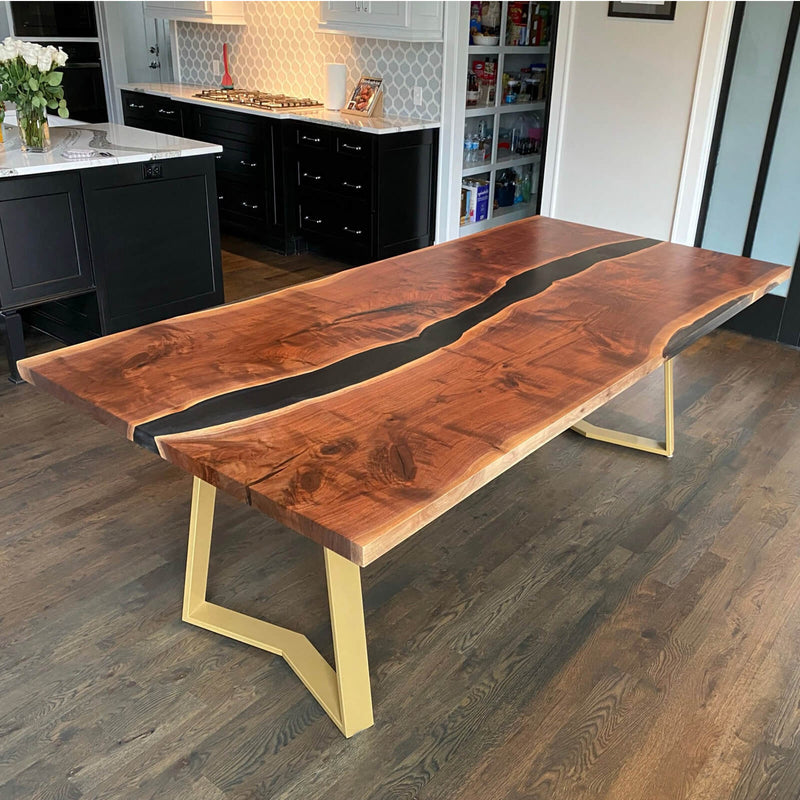 Custom Black Walnut Epoxy Resin River Table Black Resin BRT-102