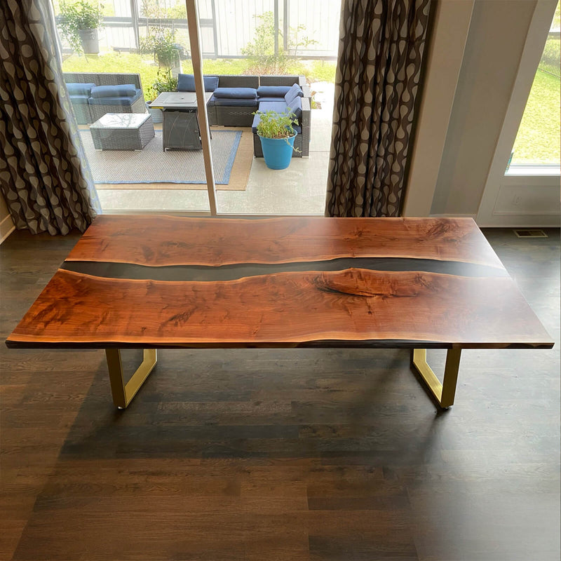 Custom Black Walnut Epoxy Resin River Table Black Resin BRT-102