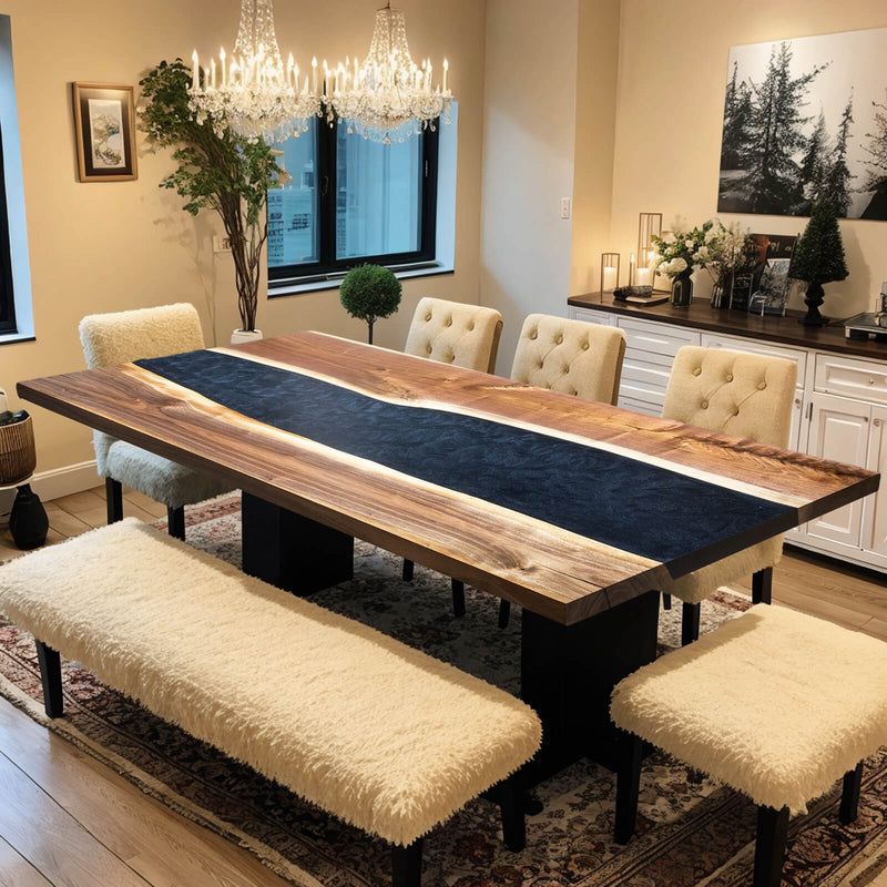 Custom Walnut Epoxy Resin River Table Black Resin WRT-84