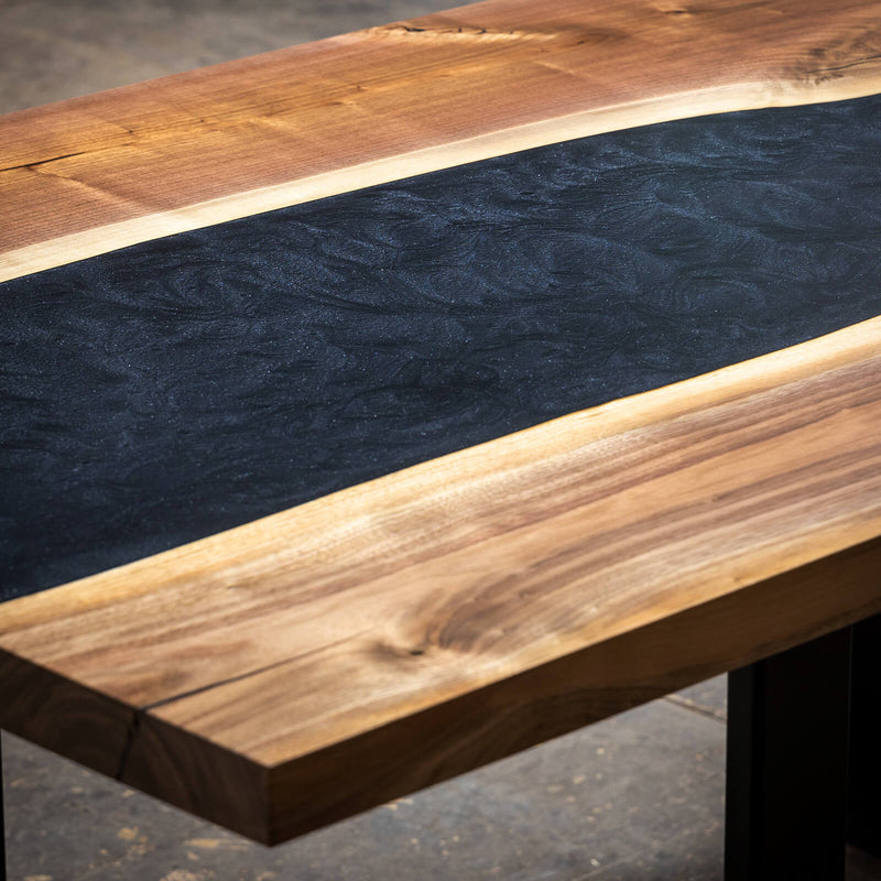 Custom Walnut Epoxy Resin River Table Black Resin WRT-84