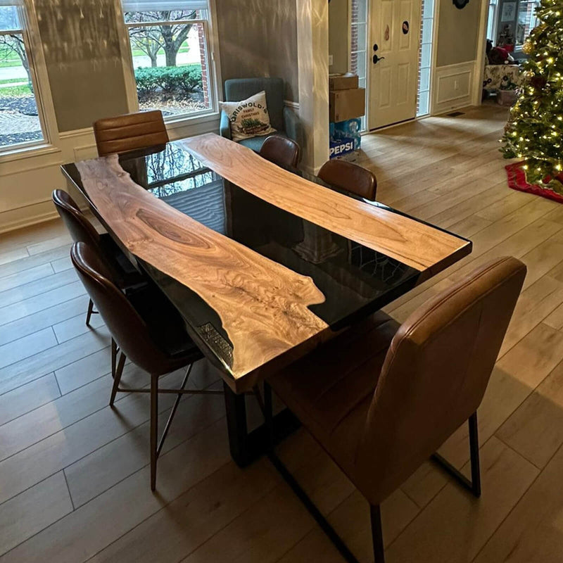 Custom Walnut Epoxy Resin River Table Black Resin WRT-77