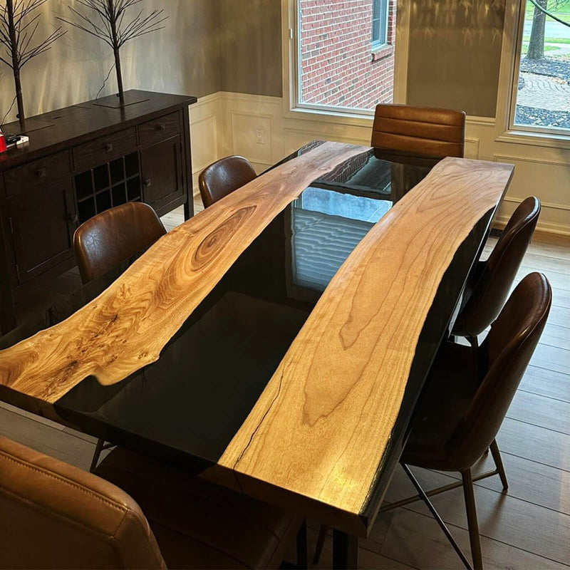 Custom Walnut Epoxy Resin River Table Black Resin WRT-77