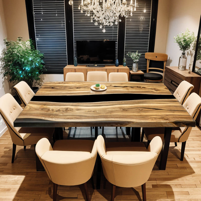 Custom Black Walnut Epoxy Resin River Table Black Resin BRT-13