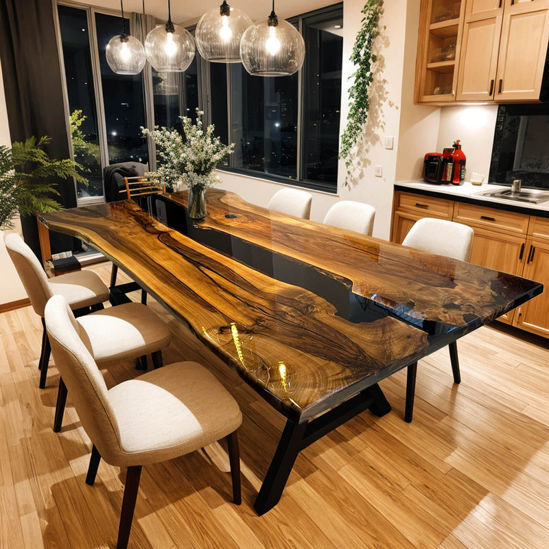 Custom Black Walnut Epoxy Resin River Table Black Resin BRT-72