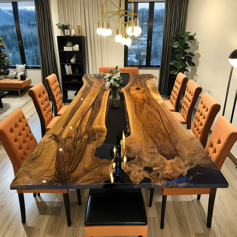 Custom Black Walnut Epoxy Resin River Table Black Resin BRT-72