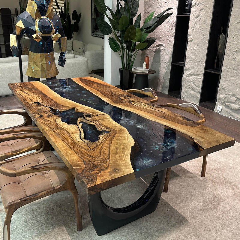 Custom Black Walnut Epoxy Resin River Table Black Resin BRT-21