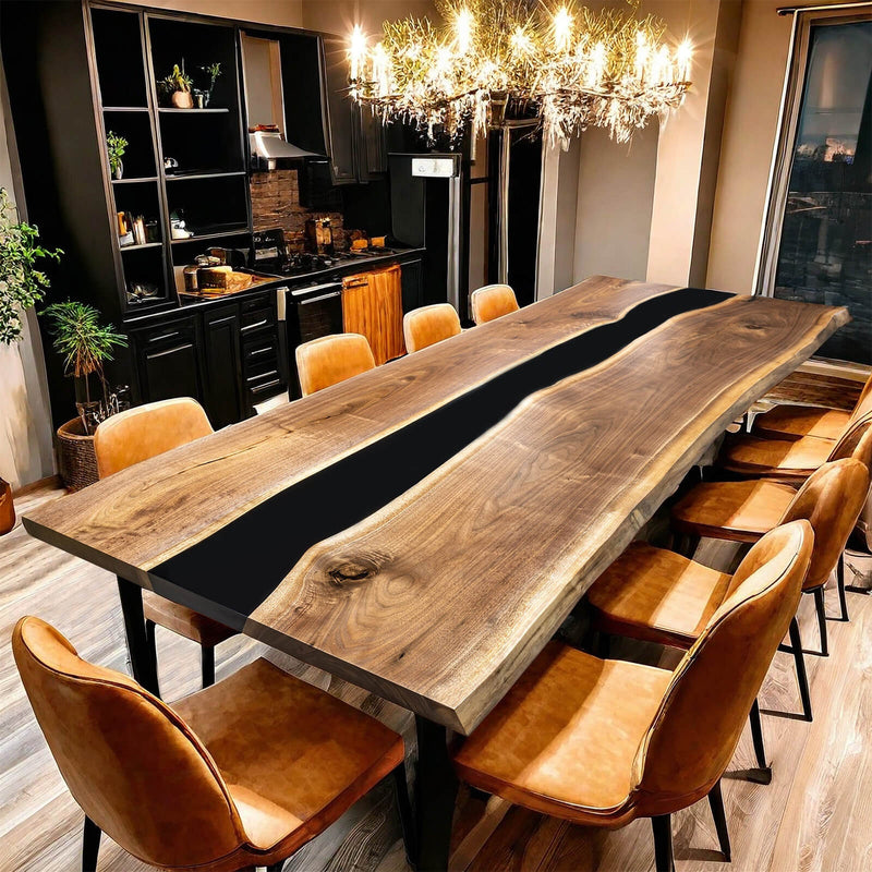 Custom Black Walnut Epoxy Resin River Table Black Resin BRT-80