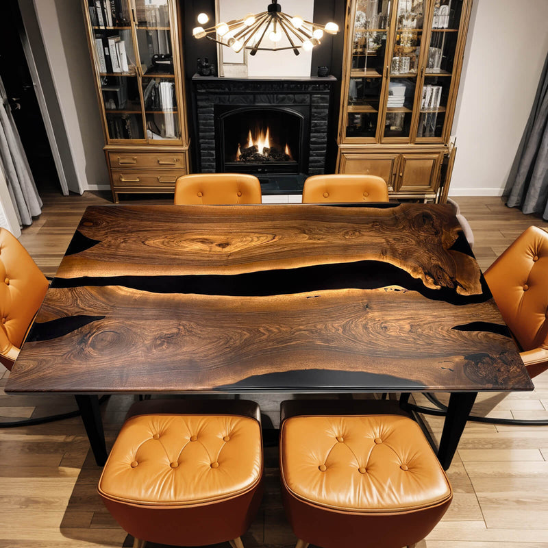 Custom Black Walnut Epoxy Resin River Table Black Resin BRT-14
