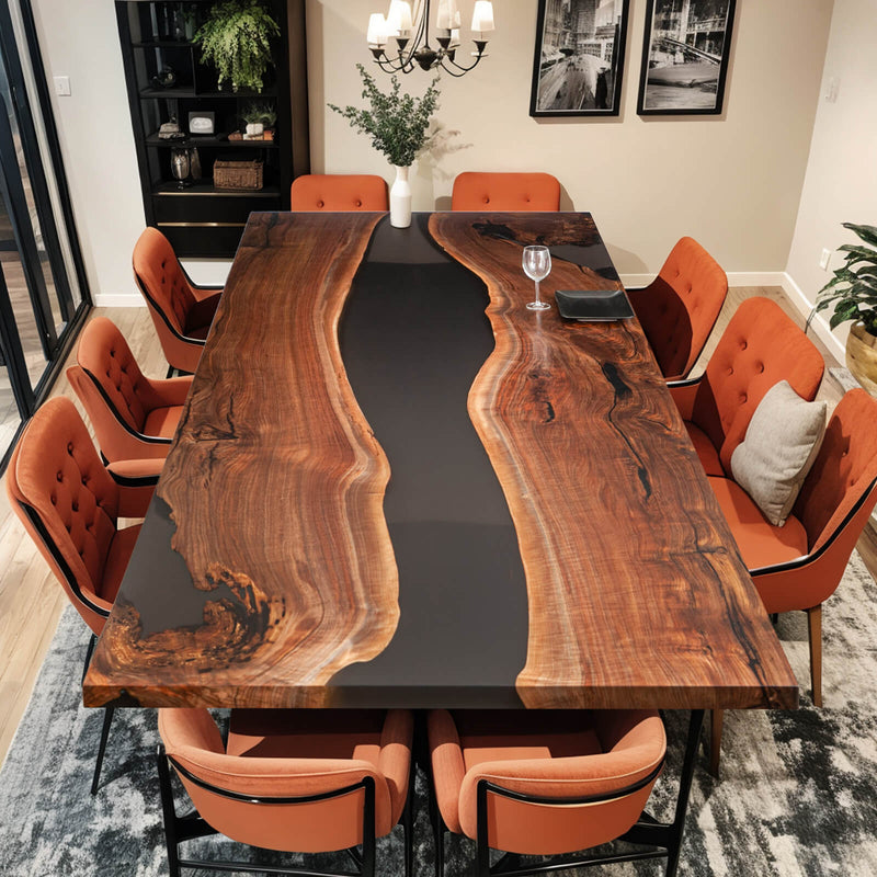 Custom Black Walnut Epoxy Resin River Table Black Resin BRT-76