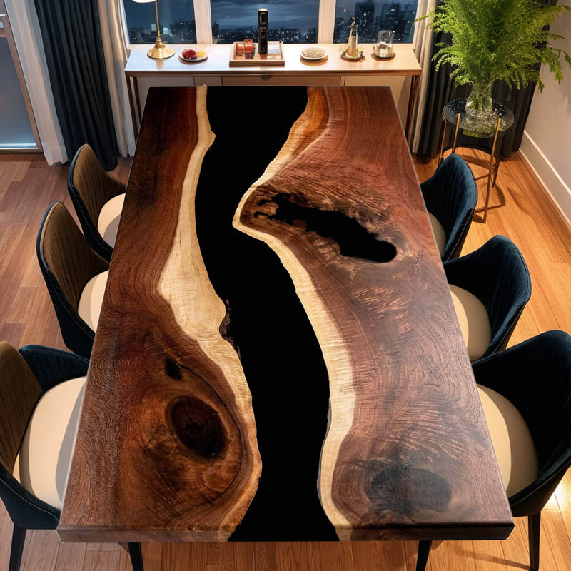 Custom Black Walnut Epoxy Resin River Table Black Resin BRT-94