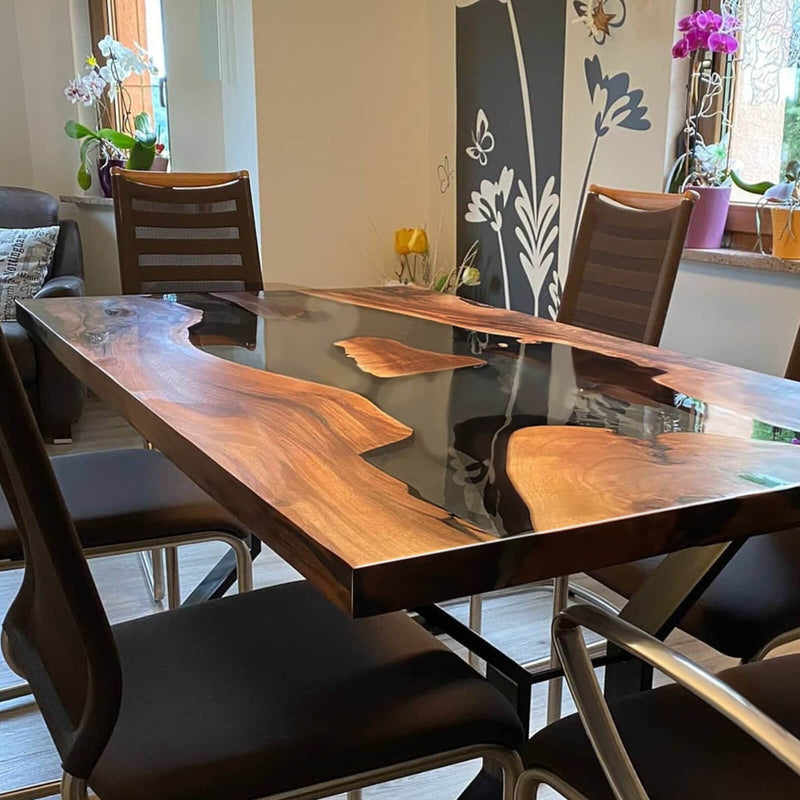 Custom Black Walnut Epoxy Resin River Table Black Transparent BRT-70