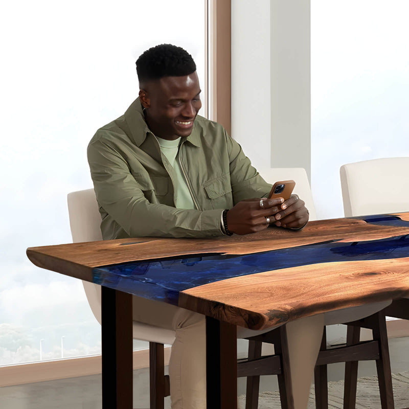 Custom Walnut Epoxy Resin River Table Blue WRT-78