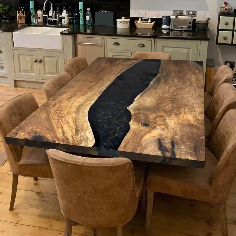 Custom Walnut Epoxy Resin River Table Blue Gold WRT-73