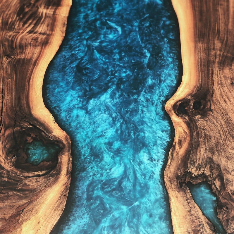 Custom Black Walnut Epoxy Resin River Table Blue Pearl BRT-61