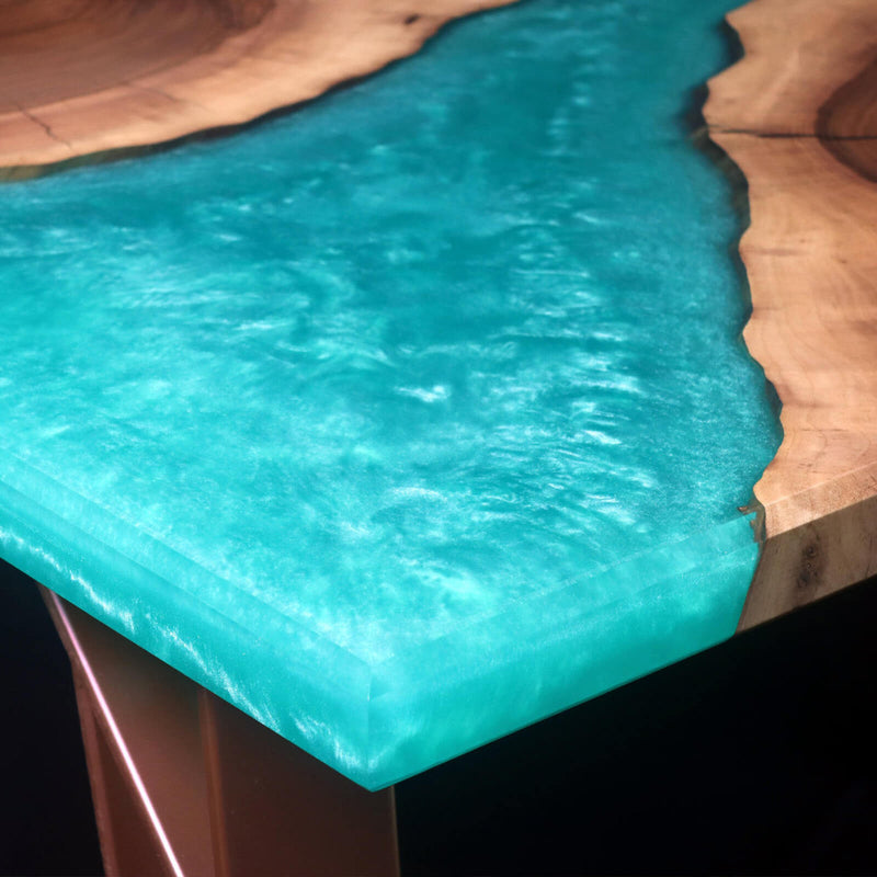 Custom Black Walnut Epoxy Resin River Table Blue Resin BRT-12