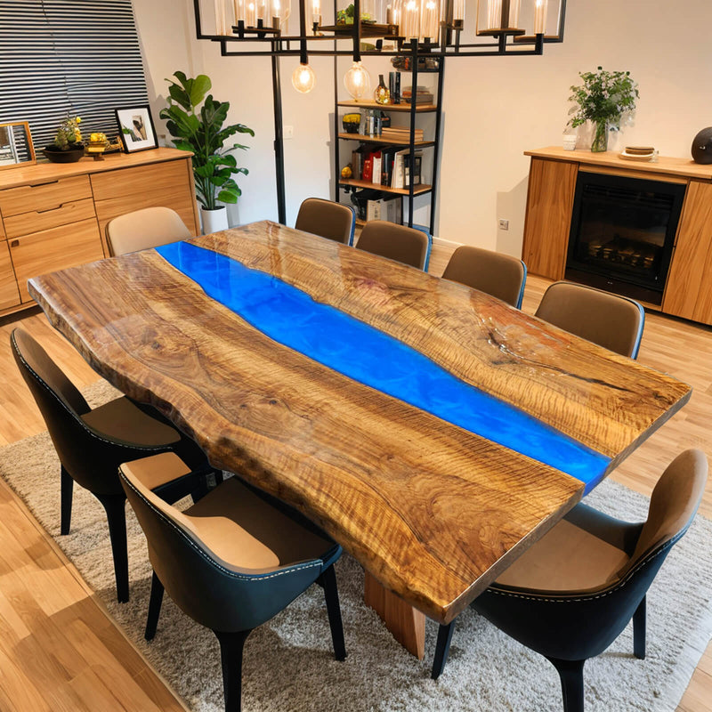Custom Black Walnut Epoxy Resin River Table Blue Resin BRT-74