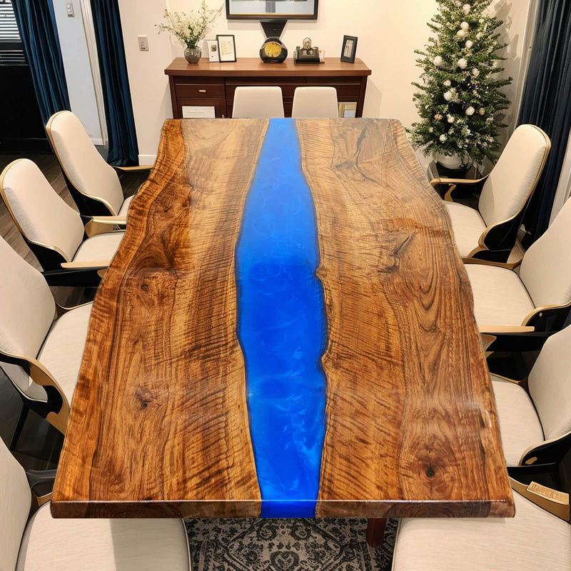 Custom Black Walnut Epoxy Resin River Table Blue Resin BRT-74