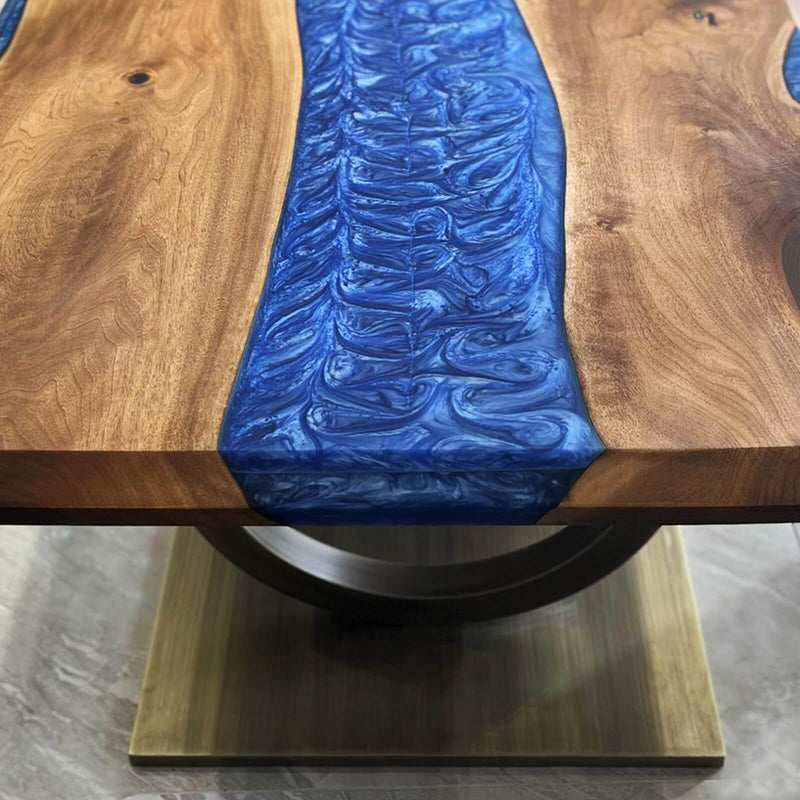 Custom Black Walnut Epoxy Resin River Table Blue Resin BRT-19