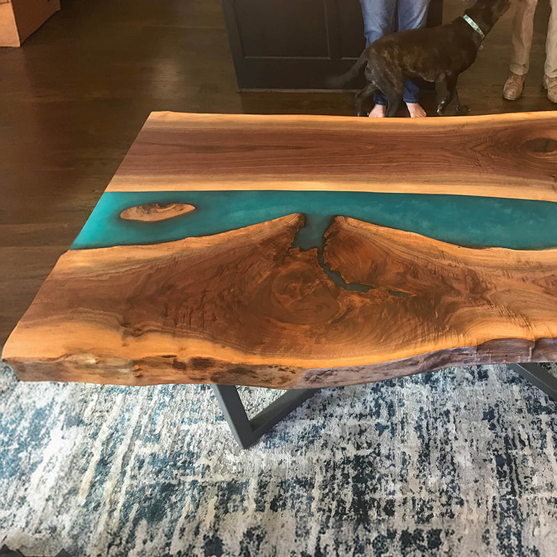 Custom Black Walnut Epoxy Resin River Table Blue Resin BRT-103