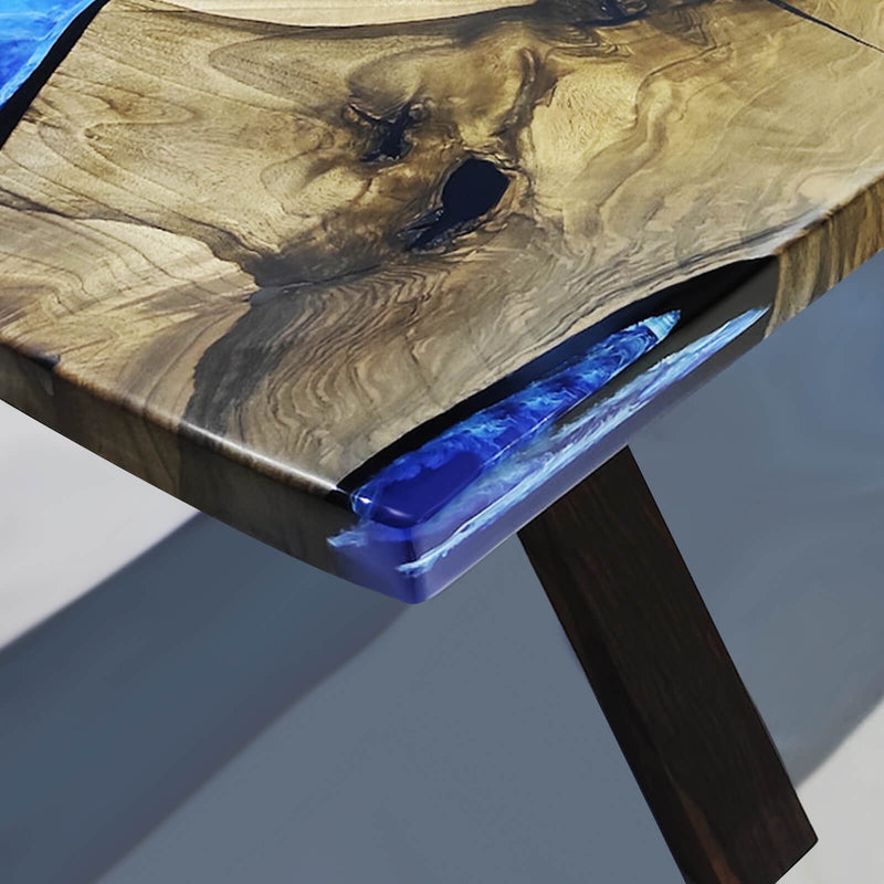 Custom Black Walnut Epoxy Resin River Table Blue Waves BRT-69