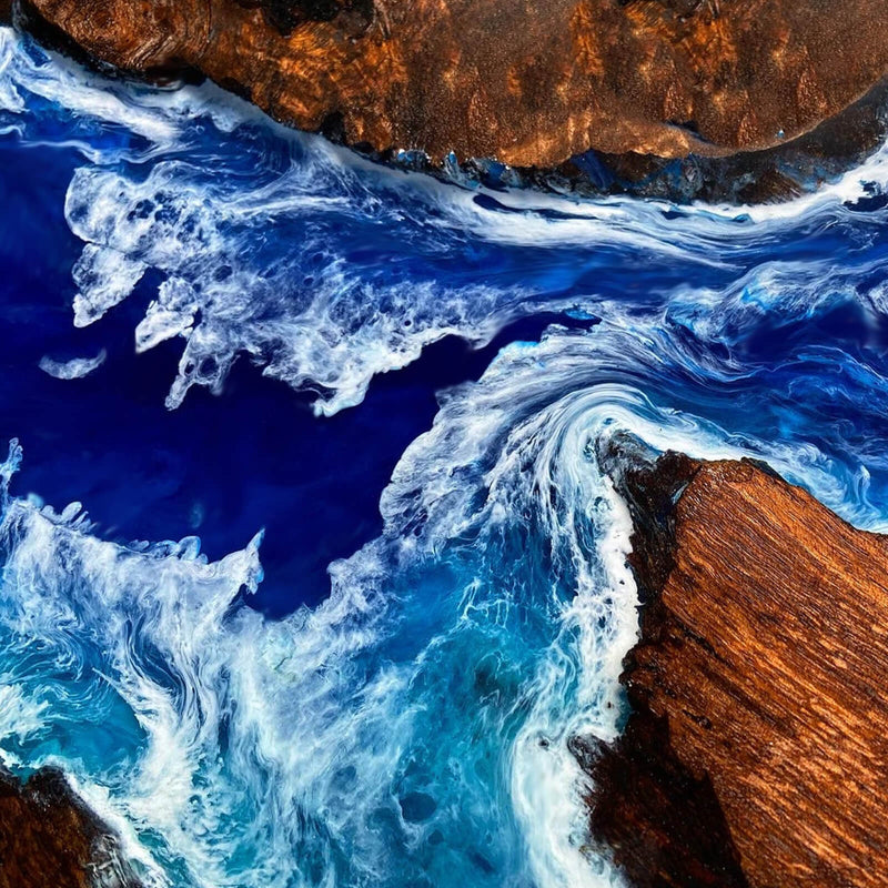Custom Black Walnut Epoxy Resin River Table Blue Waves BRT-26
