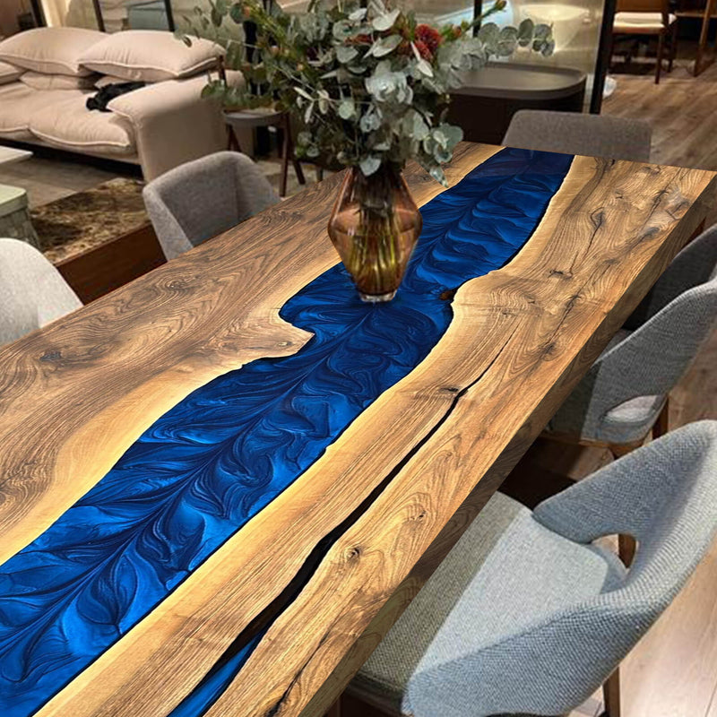 Custom Walnut Epoxy Resin River Table Blue Resin WRT-67